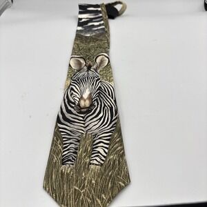 Zebra Silk Neck Tie Zoo Animal Marc Dennis Endangered Species Collection 1995